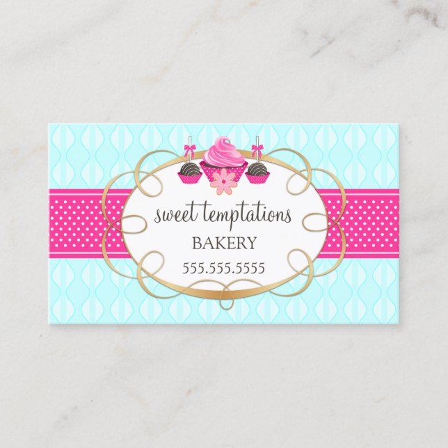 Carte De Visite Cupcake and Cake Pops Aqua Pink (Devant)