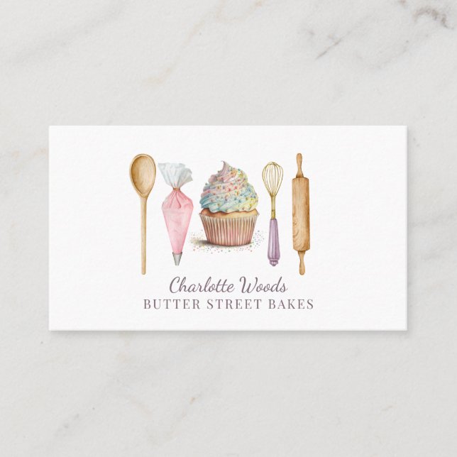 Carte De Visite Cupcake Baker Pâtisserie Chef Baker's Ustensiles (Devant)