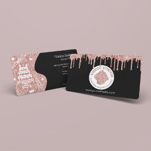 Carte De Visite Cupcake Bakery Pastry Chef Glitter Drips Rose Gold