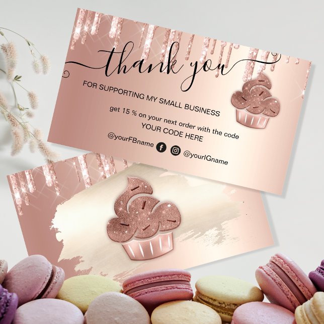 Carte De Visite Cupcake Bakery Pastry Chef Glitter Drips Rose Gold (Créateur téléchargé)