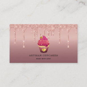 Carte De Visite Cupcake Bakery Pastry Chef Glitter Drips Rose Gold