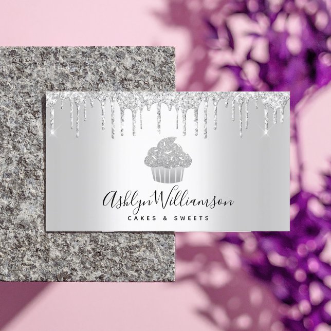 Carte De Visite Cupcake Boulangerie Pâtisserie Chef Argent Parties (Créateur téléchargé)