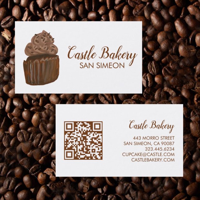 Carte De Visite CUPCAKE CUPCAKE Boulangerie Pâtisserie Chef QR mod (Watercolor cupcake custom business cards with QR code
)