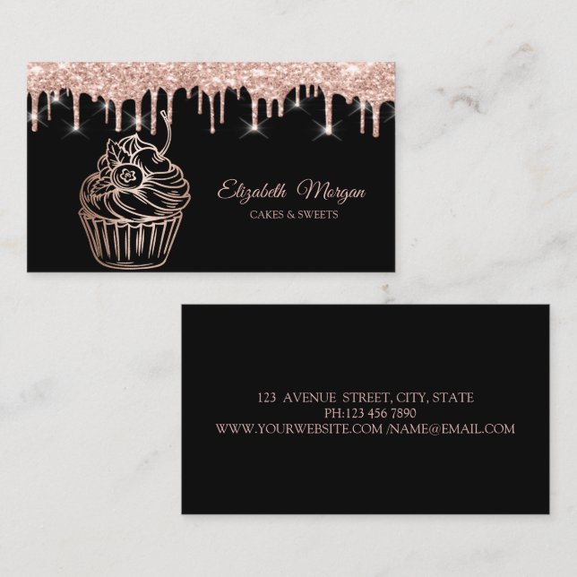 Carte De Visite Cupcake Élégant, Douceurs, Déchets, Boulangerie (Devant / Derrière)