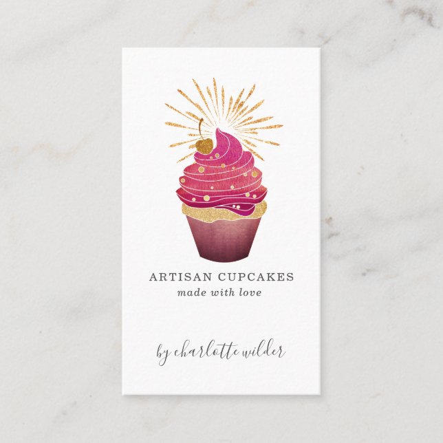 Carte De Visite Cupcake en or Raspberry boulangerie pâtisserie che (Devant)