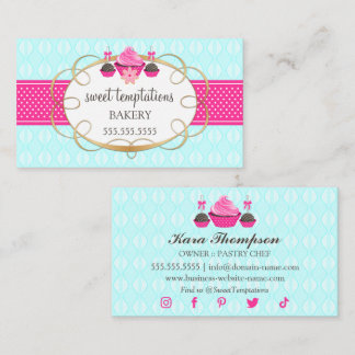 Carte De Visite Cupcake et Cake Pops Aqua Rose
