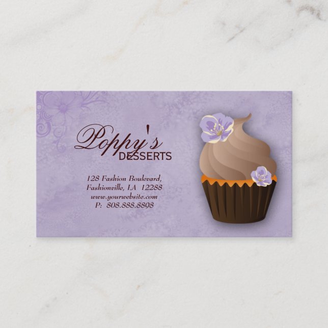 Carte de visite Cupcake Floral Purple Vintage (Devant)