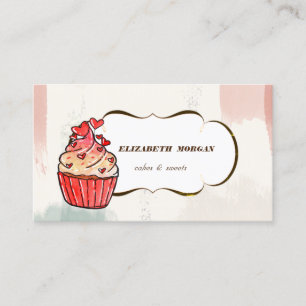 Carte De Visite Cupcake Hearts Boulangerie, Aquarelle Brush Stroke