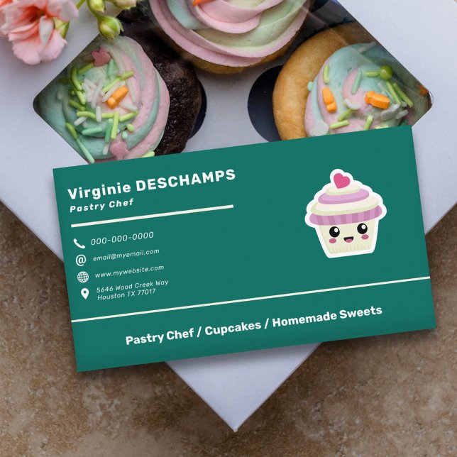 Carte De Visite Cupcake Kawaii pour chef pâtissier (Cupcake Kawaii for Pastry Chef Business Card)