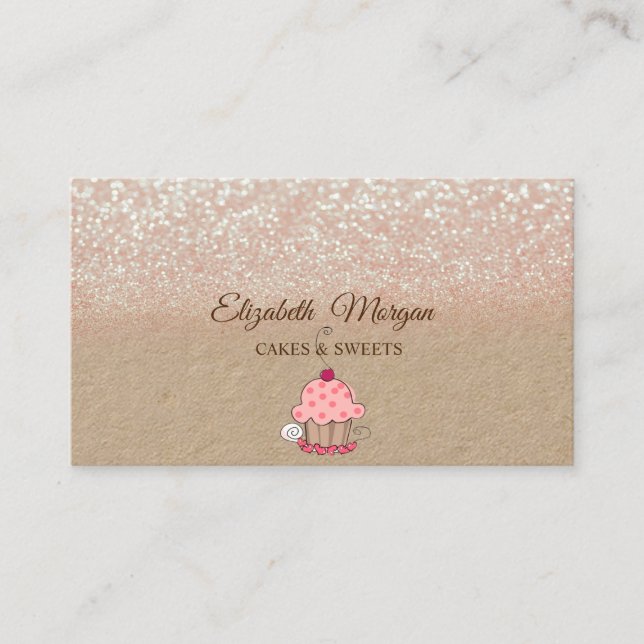 Carte De Visite Cupcake, Kraft rustique ombré pailleté (Devant)