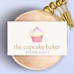 Carte De Visite Cupcake Logo Boulangerie Chef Restauration<br><div class="desc">Belle illustration de cupcake à glaçage blanc avec arrosage arc-en-ciel et emballage rose. Il s'agit d'un design unique qui associe fantaisie et élégance subtile.</div>