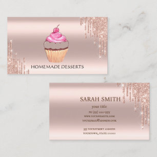Carte De Visite Cupcake Logo boulangerie Chef, Rose d'or