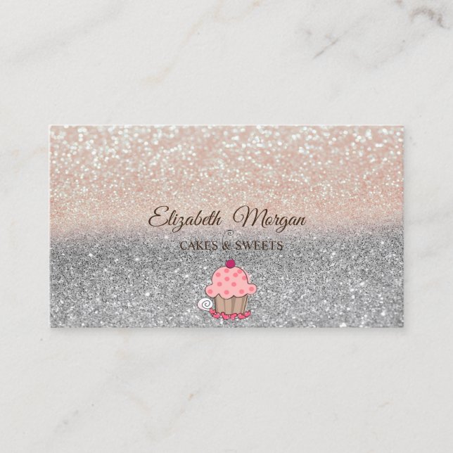 Carte De Visite Cupcake Mignon Moderne, Ombré Pailleté (Devant)
