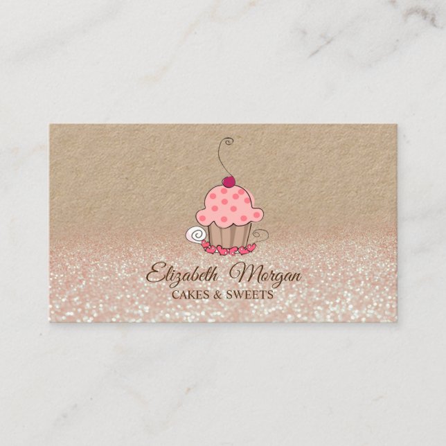 Carte De Visite Cupcake, Parties scintillant boulangerie Ombre Rus (Devant)