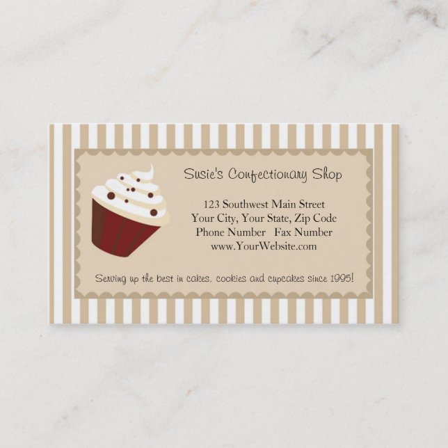 Carte de visite Cupcake, rayures mocha douces (Devant)