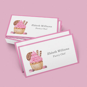 Carte De Visite Cupcake Rose Aquarelle Avec Minimaliste Chocolat
