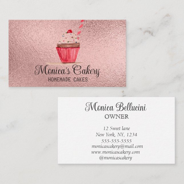 Carte De Visite Cupcake Rose Gâteaux Sucrés Gâteaux Bâtisseries Ma (Devant / Derrière)