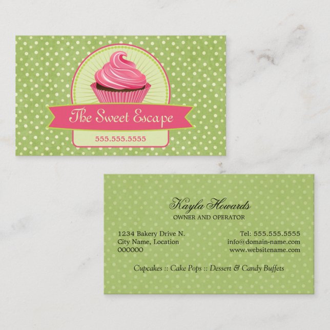 Carte De Visite Cupcake Vert et Rose (Devant / Derrière)