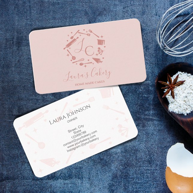 Carte De Visite Cupcakes Outils de cuisson Ustensiles Whisk Monogr (Créateur téléchargé)