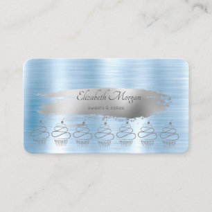 Carte De Visite Cupcakes Pailletés Pinceau Argenté Métallisé Bleu