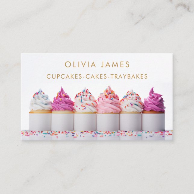 Carte De Visite cupcakes roses mignons pour le décorateur de gâtea (Devant)