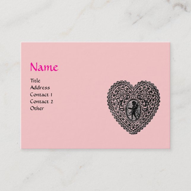 Carte De Visite CUPID LACE COEUR MONOGRAMME ,rose, fuchsia (Devant)