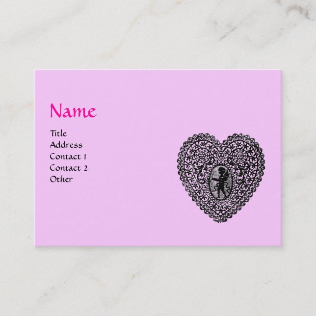 Carte De Visite CUPID LACE COEUR MONOGRAMME ,rose, fuchsia (Devant)