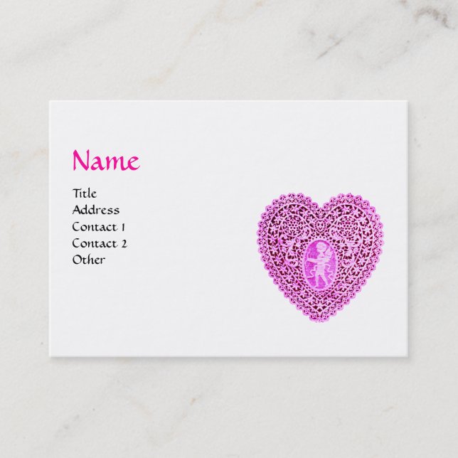 Carte De Visite CUPID LACE COEUR MONOGRAMME , rose, fuchsia, noir (Devant)