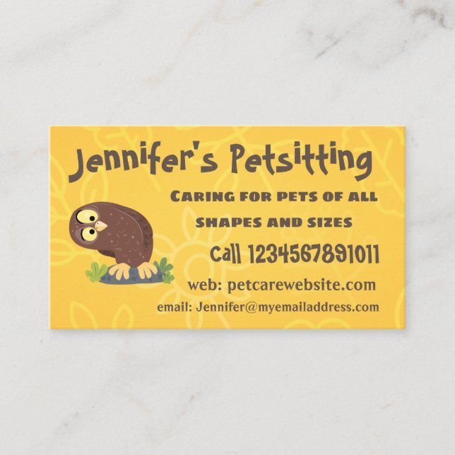 Carte De Visite Curieux et drôle dessin animé de chouette brune (Devant)