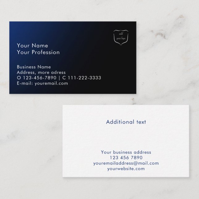 Carte De Visite Custom Add Logo Blue Gradient Modern Professional (Devant / Derrière)