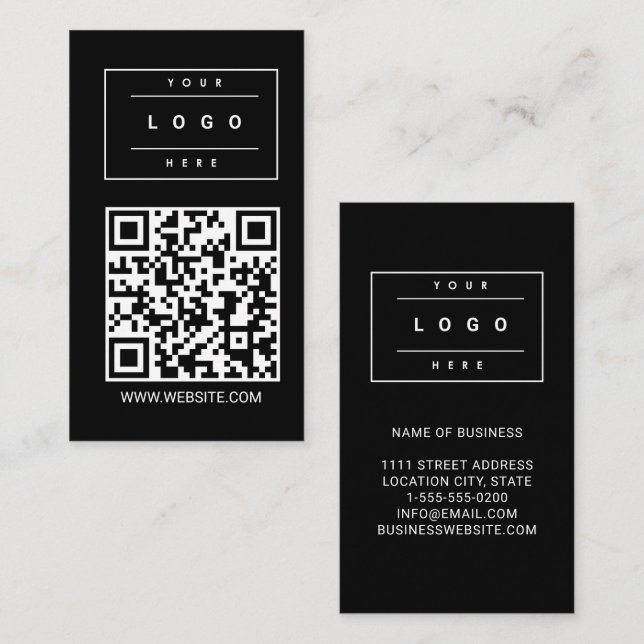 Carte De Visite Custom Black Business Logo and Website QR Code (Devant / Derrière)