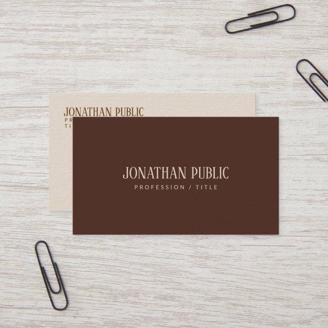 Carte De Visite Custom Brown & Beige Template Luxe Premium Thick (Devant/Arrière en situation)