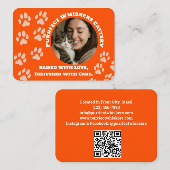 Carte De Visite Custom Cattery Business Card – Orange  (Devant / Derrière)