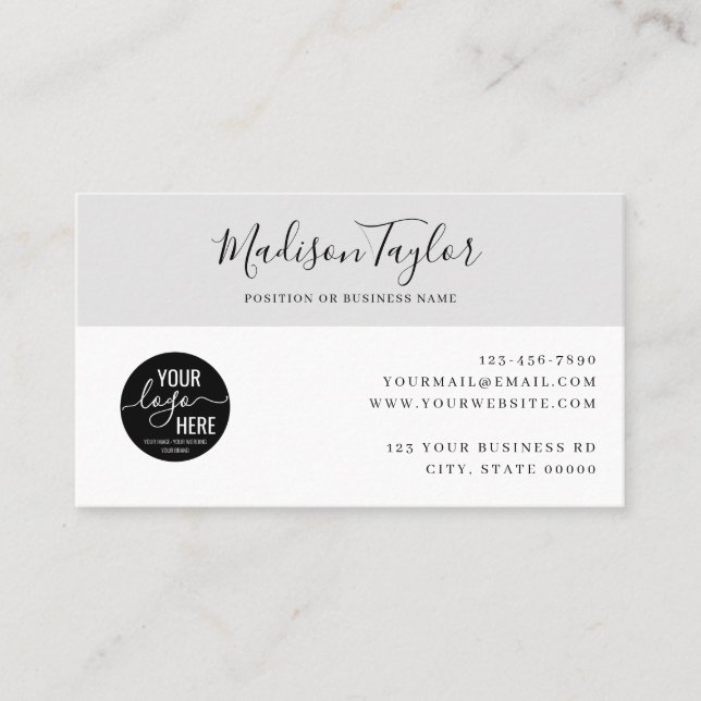 Carte De Visite Custom Company Logo QR Code Simple Feminine Gray (Devant)