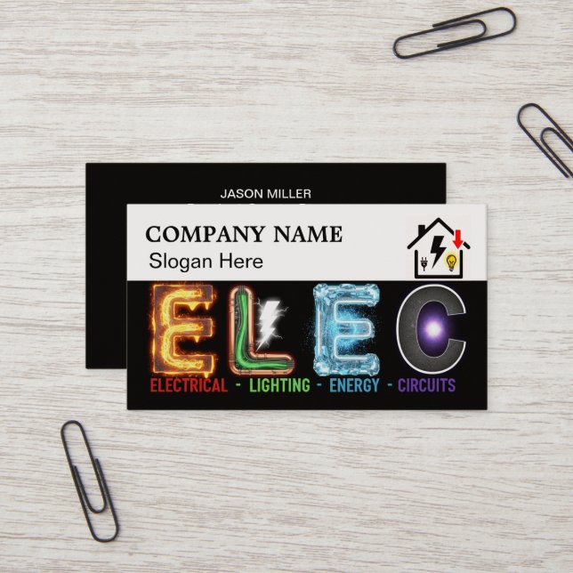 Carte De Visite Custom Electrician Business Card with Company Logo (Devant/Arrière en situation)
