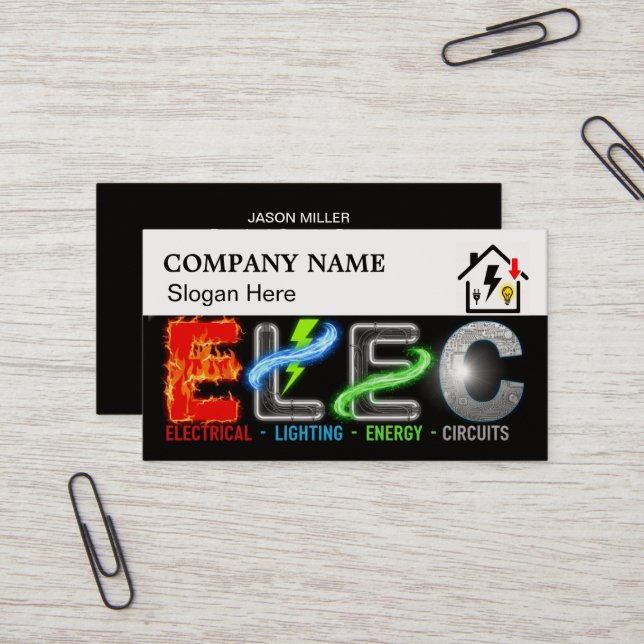 Carte De Visite Custom Electrician Business Card with Company Logo (Devant/Arrière en situation)