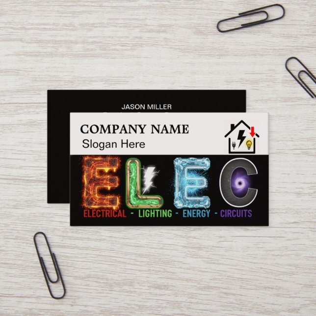 Carte De Visite Custom Electrician Business Card with Company Logo (Devant/Arrière en situation)