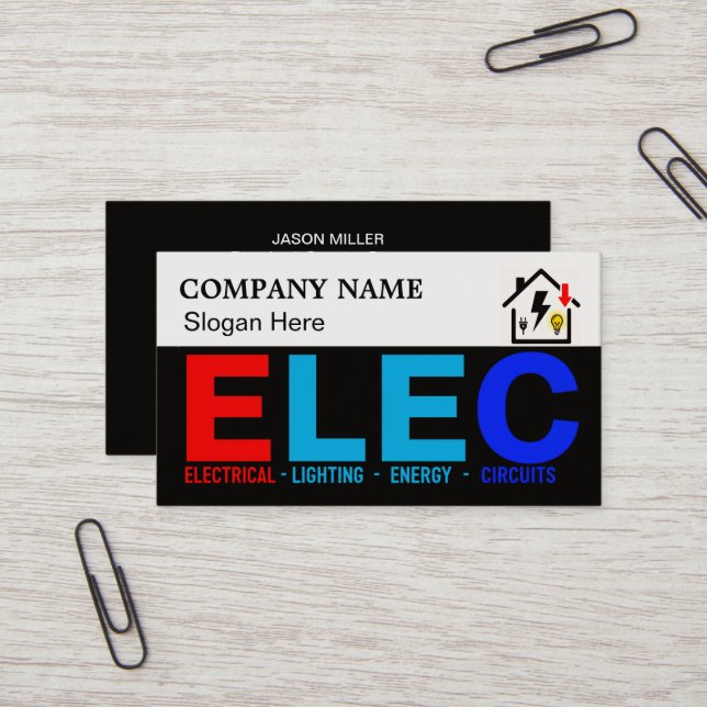 Carte De Visite Custom Electrician Business Card with Company Logo (Devant/Arrière en situation)