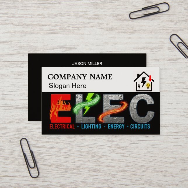 Carte De Visite Custom Electrician Business Card with Company Logo (Devant/Arrière en situation)