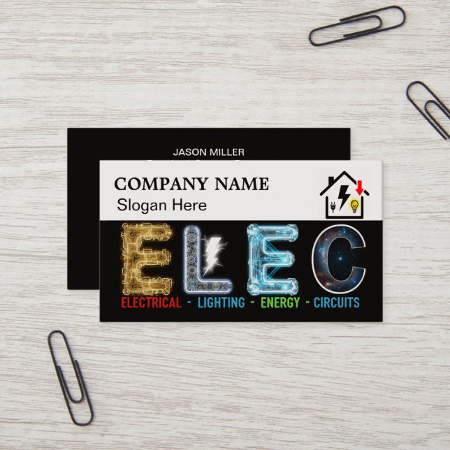 Carte De Visite Custom Electrician Business Card with Company Logo (Devant/Arrière en situation)