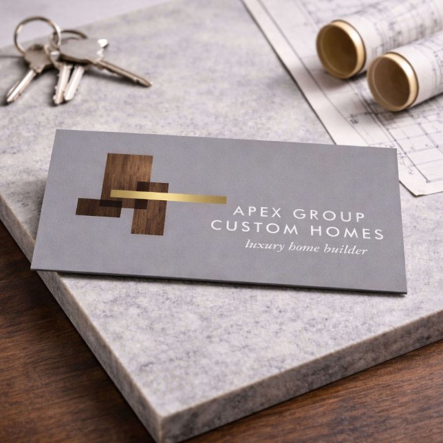 Carte De Visite Custom Home Builder Logo Gray (Créateur téléchargé)