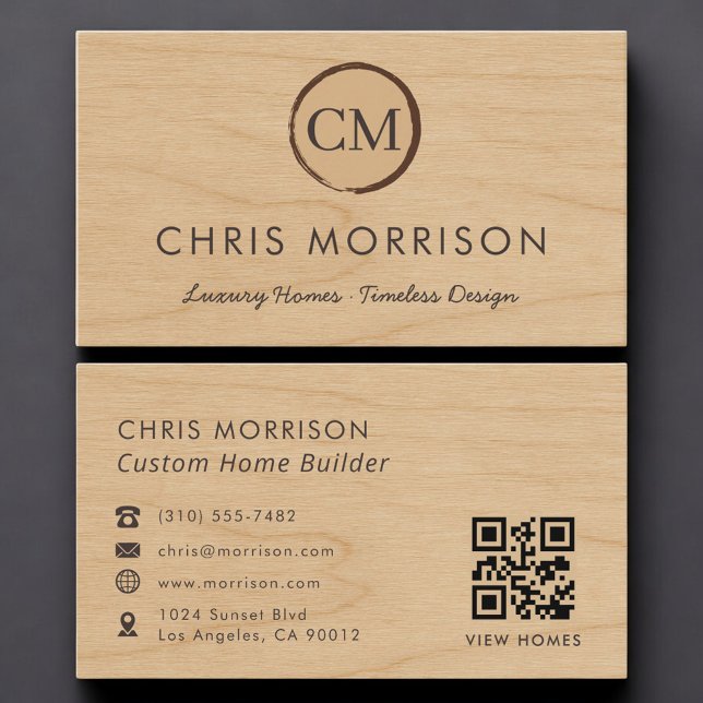 Carte De Visite Custom Home Builder Wood QR Code Professional (Créateur téléchargé)