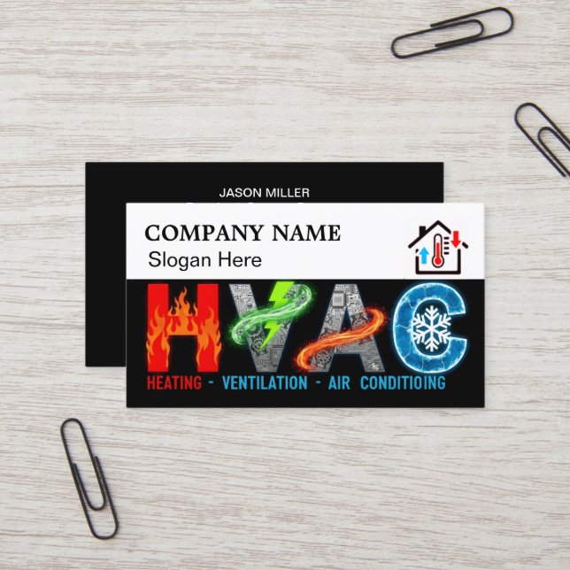Carte De Visite Custom HVAC Business Card with Company Logo & Slog (Devant/Arrière en situation)