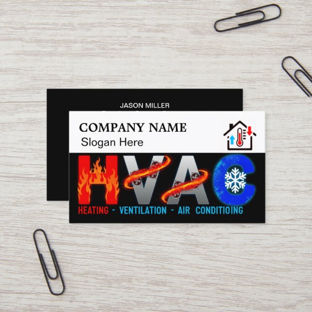 Carte De Visite Custom HVAC Business Card with Company Logo slog 2 (Devant/Arrière en situation)