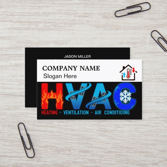 Carte De Visite Custom HVAC Business Card with Company Logo slog 5 (Devant/Arrière en situation)