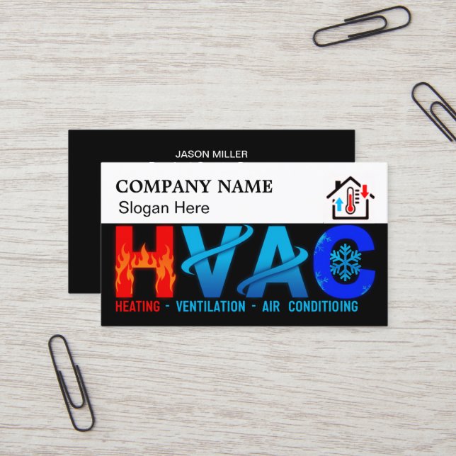 Carte De Visite Custom HVAC Business Card with Company Logo slog 6 (Devant/Arrière en situation)