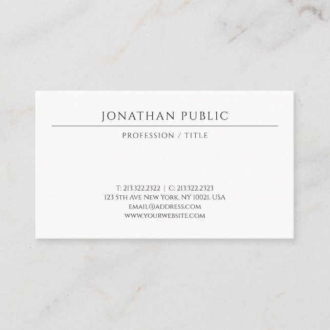 Carte De Visite Custom Modern Minimalist Template Elegant (Devant)