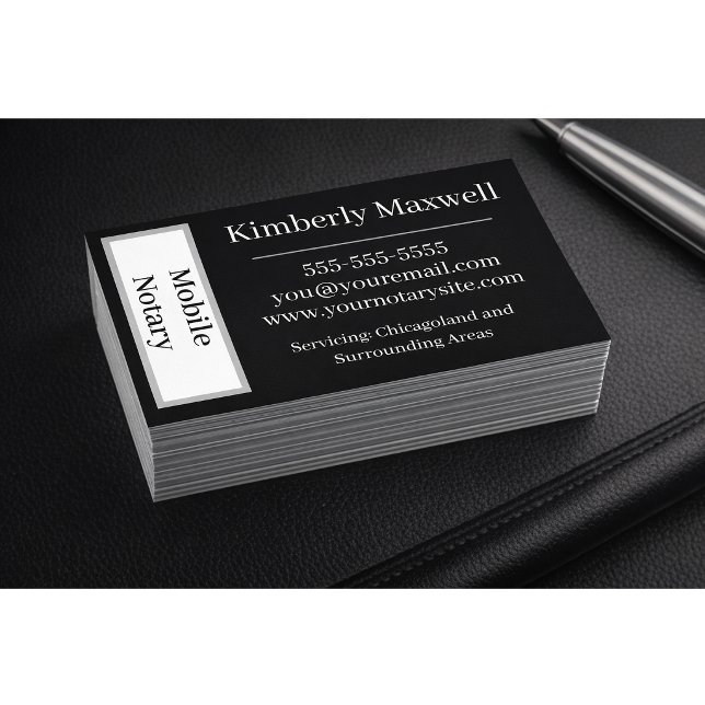 Carte De Visite Custom Notary Business Card Black White Minimal (Créateur téléchargé)