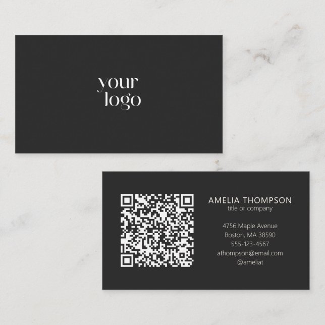 Carte De Visite Custom Professional Business Logo Black QR Code (Devant / Derrière)