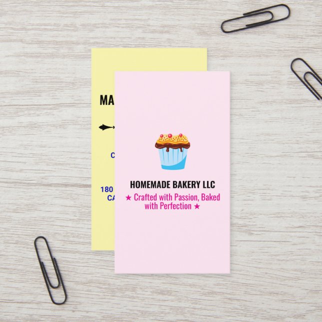 Carte De Visite Custom Professional Pink Slogans & Bakery Logo (Devant/Arrière en situation)